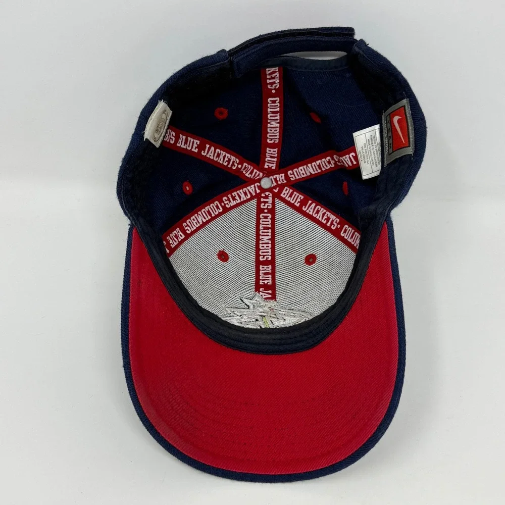 Vintage Nike Team Columbus Blue Jackets NHL Wool Hat Navy Blue Red Strapback